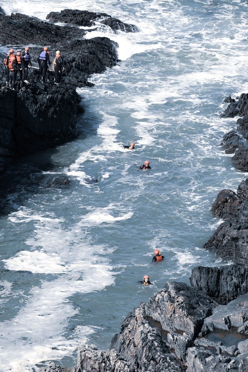 people swimming on sea during daytime